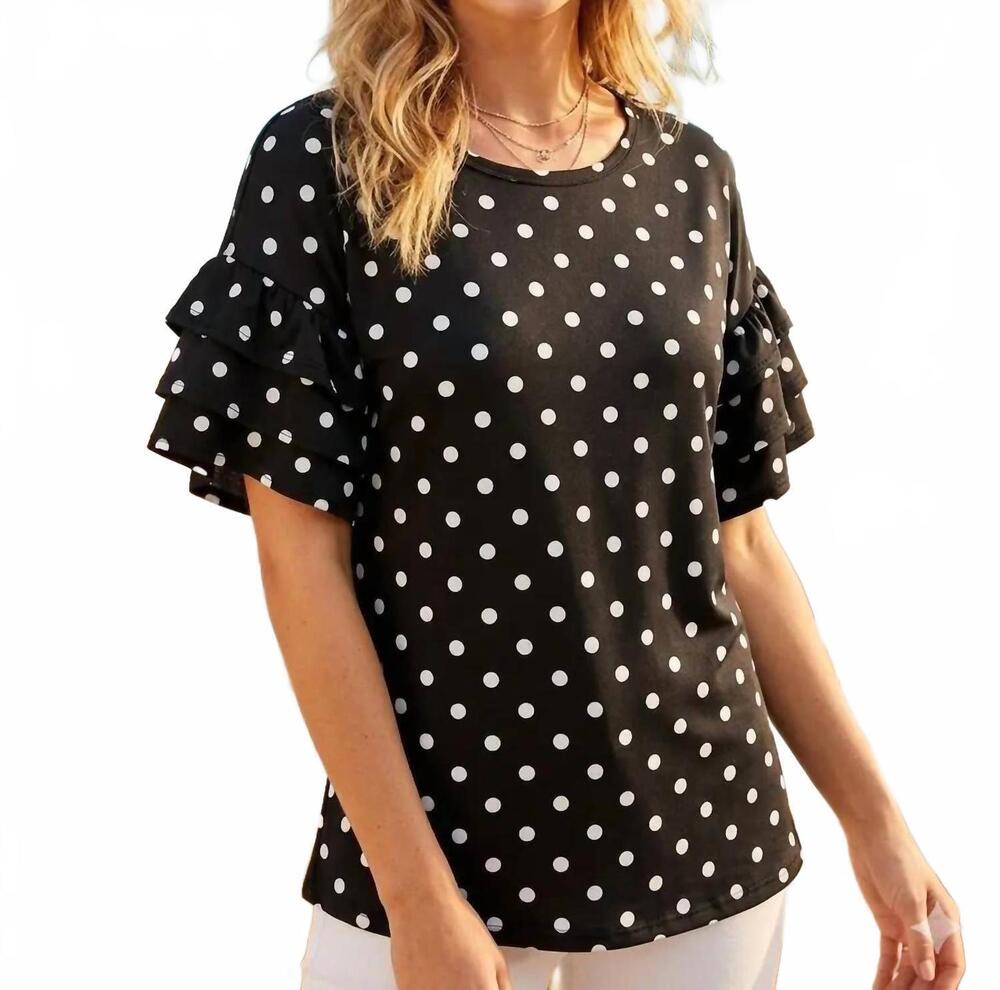 NEW CELESTE polka dot ruffle sleeve top in black